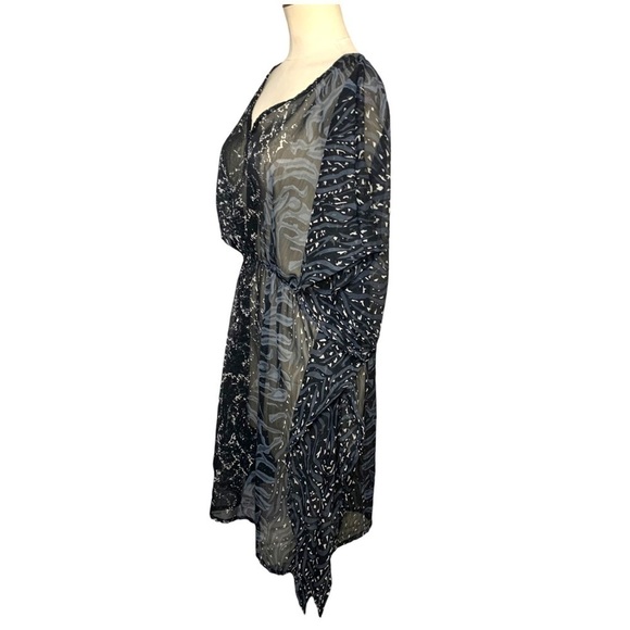 AZURA Black Gray White Sheer Swim Cover Up Shift Dress Novelty Print One Size - Picture 2 of 11